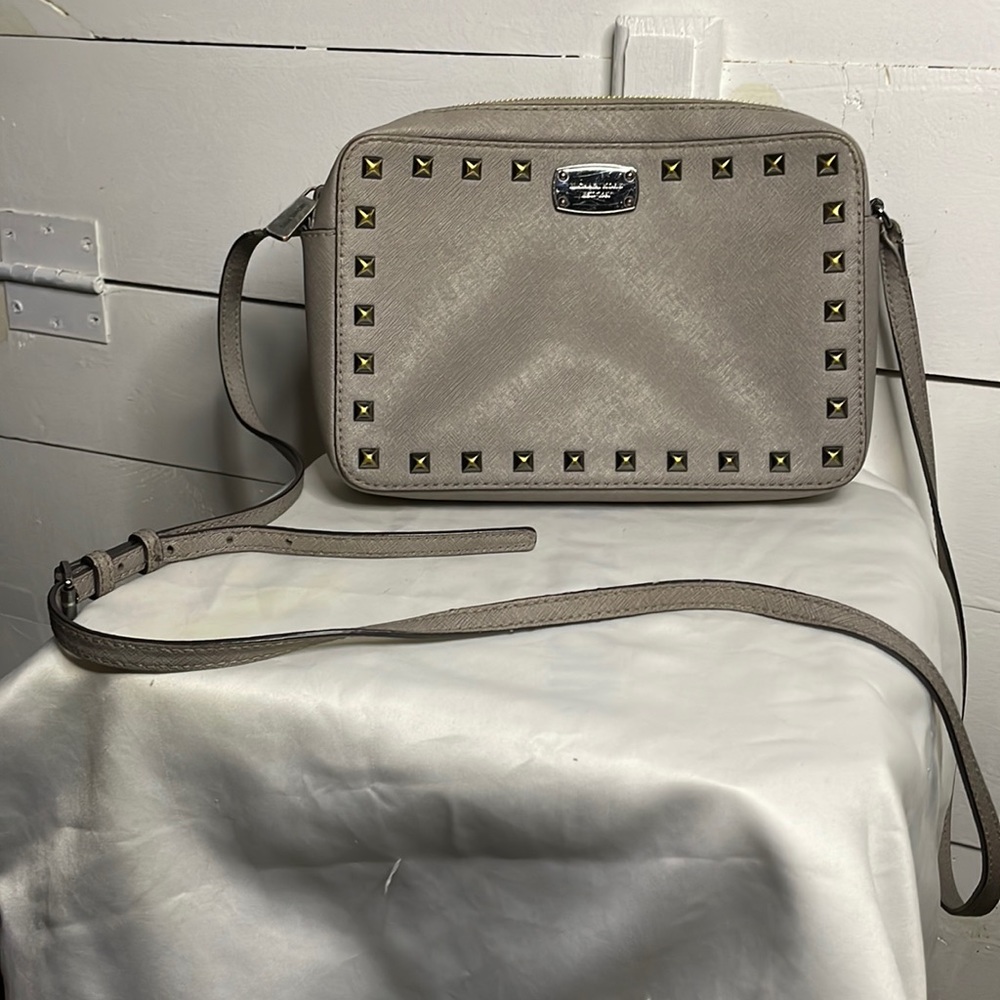 Authentic Michael Kors Taupe embellished crossbody leather bag preowned